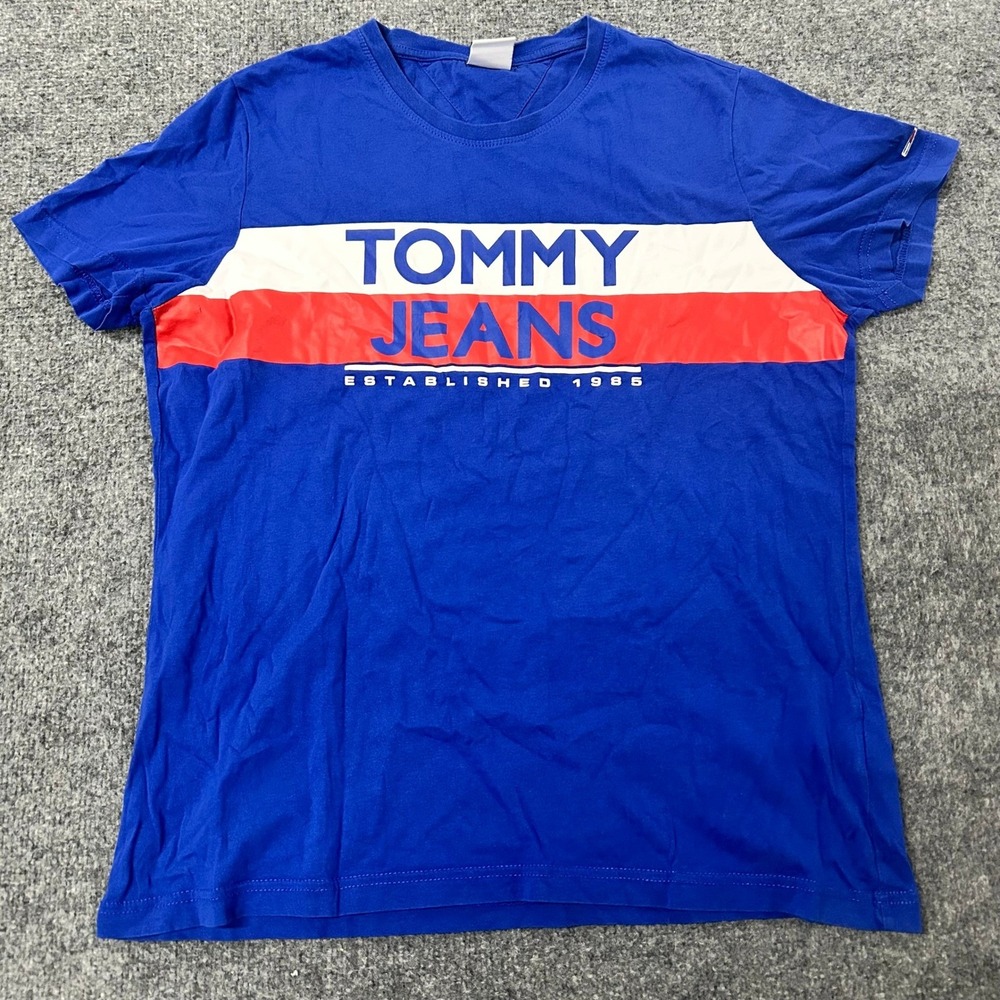 Tommy Jeans T-Shirt Mens Size XL Blue Cotton Graphic Logo Short Sleeve Tee